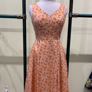 Eva Rose Peach Corgi Dog Print V-Neck Dress